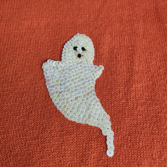 Quacker Factory Sequined Ghost Orange Linen Blend Sweater Large L - Picture 2 of 6